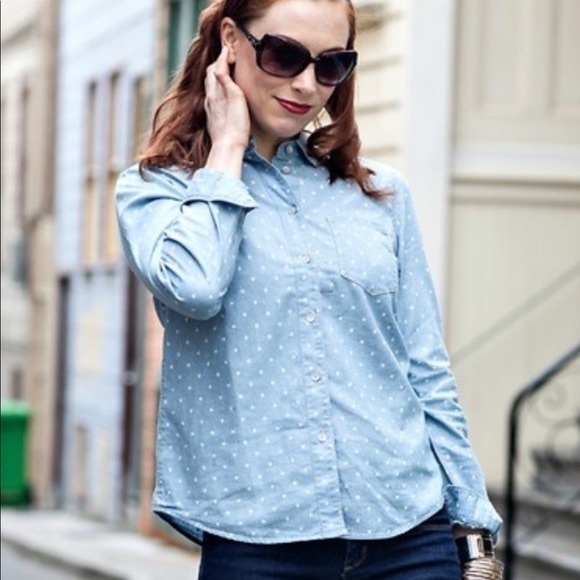 MADEWELL Blue Polka Dots Chambray Top Blouse Shirt SMALL S - Picture 11 of 12